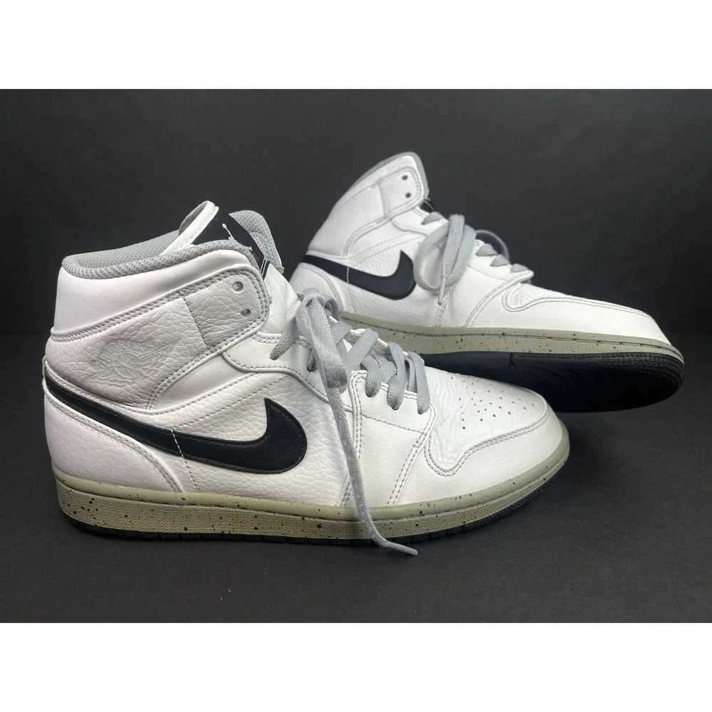Air Jordan 1 Mid White Cement Men's Size 8 Sneakers 554724-115 Leather Nike